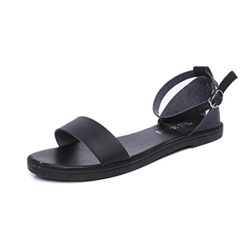 Sommer Sandalen Damen Flache Bequeme Schuhe (40, Schwarz)