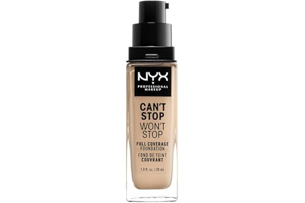 NYX Professional Makeup Fond de Teint Liquide Couvrant Tenue 24h Can't Stop Won't Stop Liquid Foundation, Waterproof, Fini Mat, Formule Vegan, Teinte : Nude (06.5)