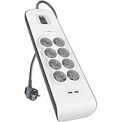 Belkin - BSV804ca2M - Multiprise/Parafoudre 8 Prises avec 2 Ports USB - Cordon de 2m - Blanc (Protection jusqu'à 900 joules)