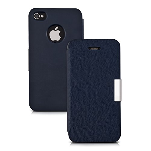 kwmobile Funda para Apple iPhone 4   4S - Carcasa con  Tapa Tipo Libro  para m  vil - Case Protector en  Azul Oscuro 
