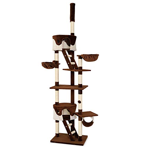 Dibea KB00406 Árbol Rascador Escalador para Gatos, 240-260 cm, Altura Ajustable del Techo Marrón y Beige