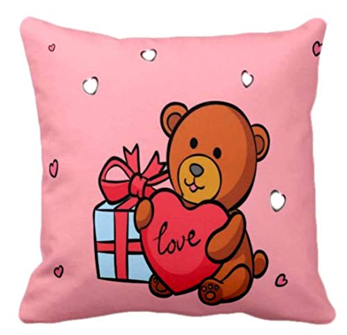 TheYaYaCafe® 12X12 inches Cushion Cover Teddy Bear Gift Valentine Printed Sofa Throw Pillows
