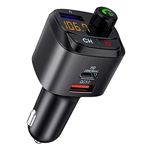 Transmetteur FM Bluetooth Coulax Auto Bluetooth 5.0 Transmetteur Adaptateur Radio PD 18W QC 3.0 Dual USB Chargeur Rapide Kit Mains Libres 64 Go USB Stick Bass Effect 2019