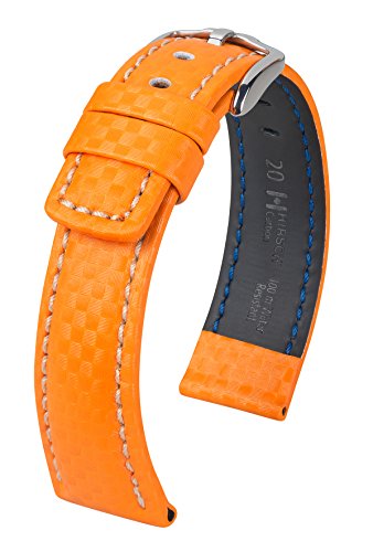 HIRSCH Carbon L, 100m-WR, High-Tech-Leder, 76 orange, 24 mm, Stahlschliee HIRSCH Carbon L, 100m-WR, High-Tech-Leder, 76 orange, 24 mm, Stahlschliee