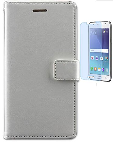 Preisvergleich Produktbild Samsung Galaxy J5(2016) / J510 / J5(2016)Duos Hülle mit Panzerglas,ISENPENK Original Flip Bookstyle Cover Wasserdicht Shockproof Anti Slip Protection Stoßfest Leather Case mit Standfunktion,3D Crazy Horse Muster Pattern Wallet Case mit Intern Karte Schlitz,Anti-Sturz Stoßdämpfend Magnetic Closure Handygürtel Wallet Tasche Schutzhülle Leathertasche für Samsung Galaxy J5(2016) / J510 / J5(2016)Duos 5.2Zoll-[weiß]+Panzerglas / Displayfolie / Schutzfolie