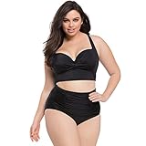Ingsist Plus Size High Waist Vintage Retro Monokini Women's Push Up Separate Swimwear (M-4XL)