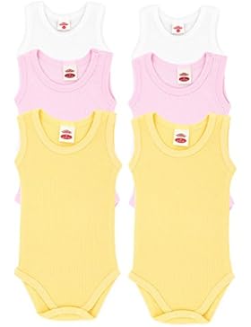 MAKOMA Baby Mädchen Sommer Mehrfach-Set 6x Body ohne Arm (0314 - 2xWeiß;2xRosa;2xGelb) (56 - 104)