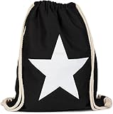 styleBREAKER Turnbeutel Rucksack mit Stern Print, Sportbeutel, Unisex 02012088, Farbe:Schwarz / Weiß