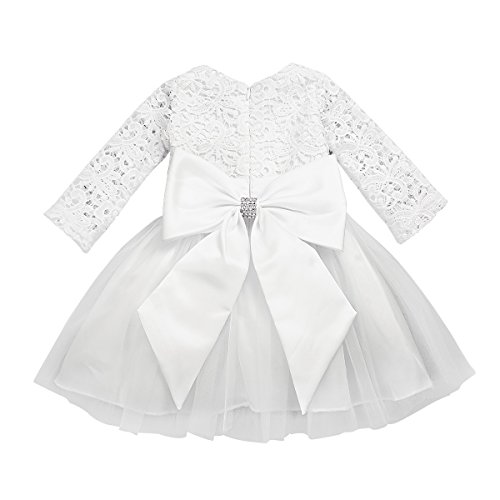 iEFiEL Baby Mädchen Kleidung Langarm Taufkleid Spitzen Partykleid Blumenmädchen Kleid 1. Geburtstag Kleider Kurzarm Outfits 3-24 Monate Elfenbein 68 - 2