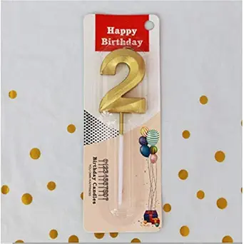 Juzfun Metallic Birthday Number Candle 2 (Gold) for 2nd Celebration Cake Decoration, Anniversary Kids Party Supplies