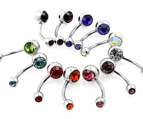 12er Edelstahl Bauchnabel Piercing elegant Bauchnabel Kristall Stein Bauchnabelpiercing