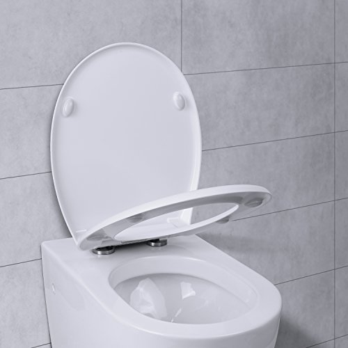 Homitex WC Sitz mit Absenkautomatik Duroplast Quick-Release Edelstahl Scharniere Antibac Weiß - 6