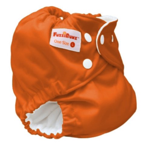FuzziBunz One Size LARGE, pocket nappy, 10-45lbs, popper fastening, microfibre insert, TANGERINE ORANGE