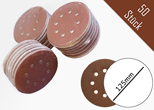 50 Stück Klett-Schleifpapier Ø 125 mm , Körnung 100 , Haft Schleifscheiben-Klett Exzenter-Schleifer 8 Loch, Korn 100