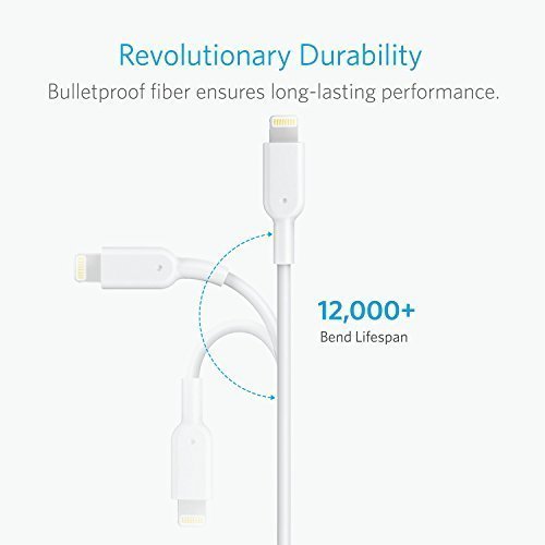 Anker PowerLine II 3m iPhone Ladekabel Lightning Kabel, MFi-Zertifiziert für iPhone 7 / 7 Plus / 6 / 6 Plus / 5S / 5 (Weiß) - 3