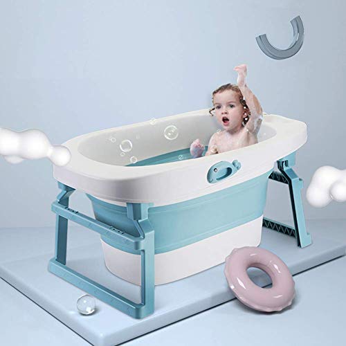 Preisvergleich Produktbild Badewannen Baby-bewegliche zusammenklappbare Badeduschbecken mit Temperaturempfindliche Silikon-Stecker Anti-Rutsch Abnehmbare Badehocker-Blau