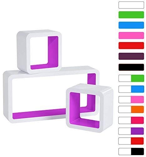 WOLTU RG9229la Lot de 3 Étagère Murale Cube en MDF, étagère CD Livres étagère,Blanc Fuchsia