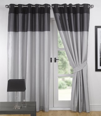 Silver Black Eyelet Curtains - Faux Silk Vienna - 90'' x 108''