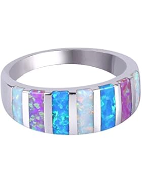 KELITCH Bunt Streifen Muster Künstlich-Opal Ring 926 Sterling Silber