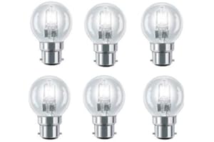 STATUS, TESCO, GE, SYLVANIA 12 Pack Eco Halogen Mini Globes 28W (=35W-40W) BC B22 B22d Classic Clear Round Energy Saver Light Bulbs, Bayonet Cap, Golf Ball Dimmable Lamps, 340-370 Lumen, Mains 240V [Energy Class C]