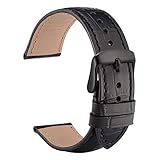 WOCCI Alligator Uhrenarmband 21mm Leder mit Schwarzer Schnalle, Ersatz Armband Zubehör (Schwarz)