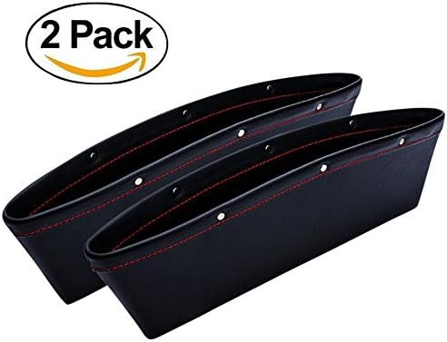 REARAND 2 PCS Leather Car Seat Side Pocket Caddy-Car Seat Side Slit Pocket Storage Organizer Car Interior Accessories Caddy Car Seat Slit Gap Pocket Storage Glove Box Car Seat Pocket(Black)