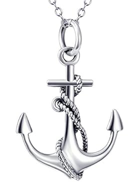 cuoka 925Sterling Silber Anker Charm Anhänger Halskette mit Rolo Kette 45,7cm