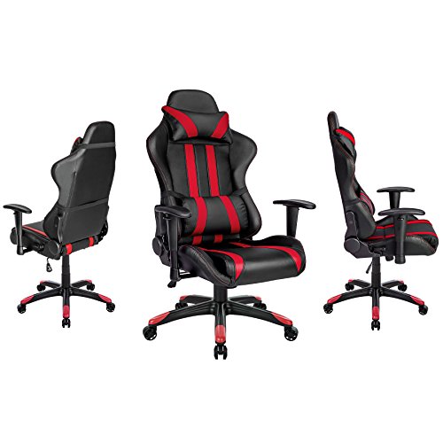 TecTake Luxury office racing chair with lumbar support - different colours - (Red Black | No. 402030)