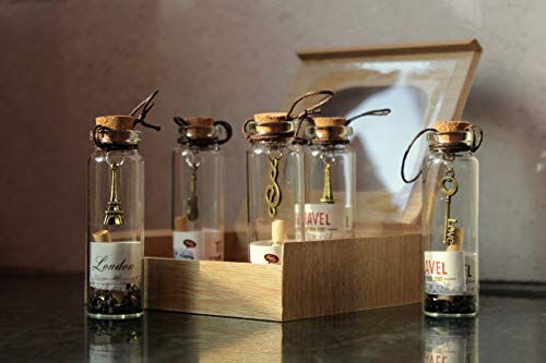 McClub Message Glass Bottle with Beautiful Wooden Box (Transparent) -Set of 5 Piece