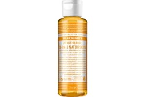 ‎DR. BRONNER'S Dr. Bronners 18-IN-1 Naturseife | Zitrus Orange | Organic Flüssigseife | Vegan | Bio | Duschgel, Handseife, Shampoo und vieles mehr | Mit Bio Kokos-, Oliven- und Jojobaöl | 120 mll