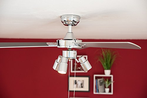 Deckenventilator mit Beleuchtung und Zugschalter Cyrus 107 cm von AireRyder, Gehäuse chrom glänzend, Wendeflügel in schwarz und silber - 11