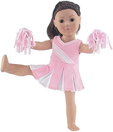 18 Inch Doll Pink Cheerleader Outfit | Clothes Fit 18 American Girl Doll | Includes Pom Poms and Underwear by Emily Rose Doll Clothes