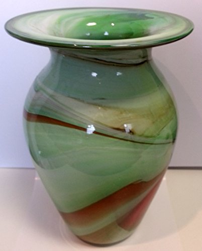 Vase Bodenvase farbige Glasvase grün weiss braun marmorierte dekorative Kristallglas Blumenvase mit grosser Öffnung mundgeblasen Höhe 24 cm Oberstdorfer Glashütte - 2