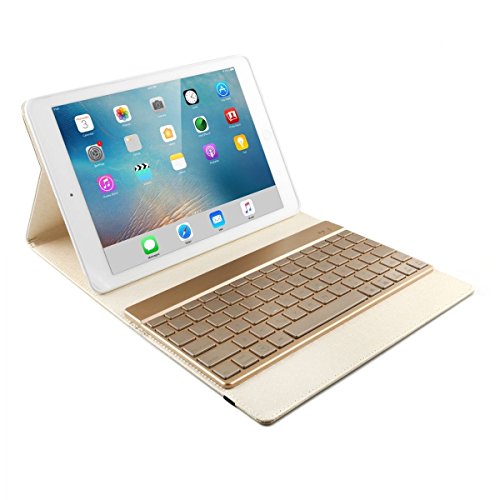 BORIYUAN Apple Ipad 4 Ipad 3 Ipad 2 Leder Case Schutz Tasche Cover mit ultra dünn Alu Bluetooth Tastatur (Deutsche QWERTZ), unterstützten 7 farbige Hintergrundbeleuchtung, Farbe: Gold - 8