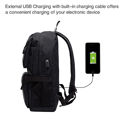 Rucksack Herren Damen Schulrucksack Rucks  cke Wasserfeste Schul-Reise Tasche mit USB Ladestation  Schwarz 