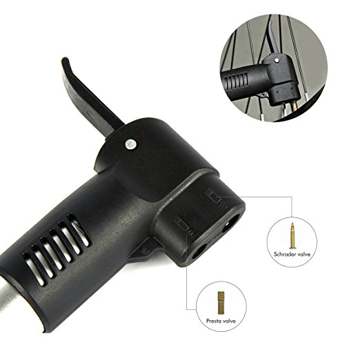 UVISTAR Minipumpe Fahrrad Rennrad, Presta Luftpumpe, 2 Ventil Französisches / Amerikanisches Ventil, Kleine Hochdruck Radpumpe, Universal für Mountainbike Mini Bike Unterwegs - 5