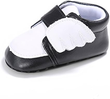 ESTAMICO Baby Girls Wing PU Leather Sneakers Toddler Prewalker Shoes Black 0-6 Months