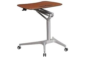 Flash Furniture Kompaktowy stolik pod laptopa oszczędzający miejsce – Mobilne biurko stojące na kółkach z możliwością blokady – Stolik pomocniczy z regulacją wysokości – mahoń