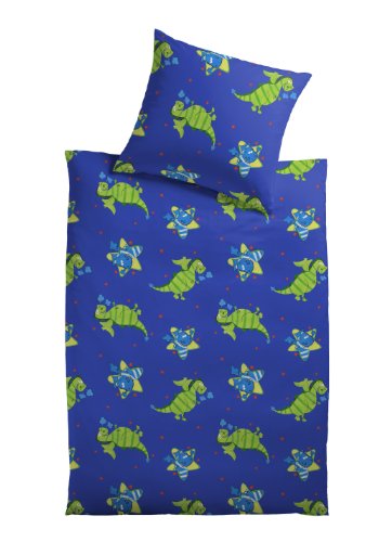 MESANA B-10613/17 Mikrofaser Fleece Kinderbettwäsche, Drago Kissen 40 x 60 cm und Bettbezug 100 x 135 cm, blau