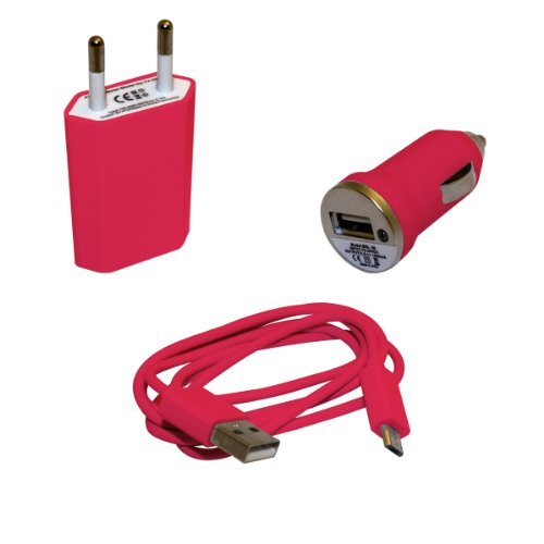 Set di ricarica KIT Caricabatterie FUCSIA micro USB per Samsung Galaxy S3 S4 S3 mini S4 mini (alimentatore + caricabatterie auto + cavo) ORIGINALE EASYPLACE®