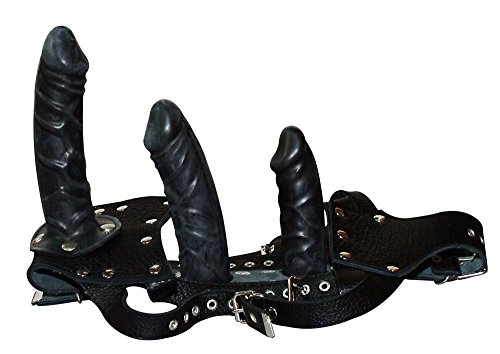Preisvergleich Produktbild ZADO Leder schwarz String mit Dildos