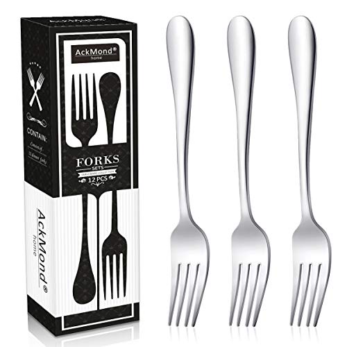 AckMond 12-Piece (20 cm, 8 inchs) Stainless Steel Dinner Forks Table Forks, Heavy Duty and Mirror Polishing Forks Set