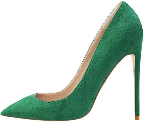 Jushee Women's CYkib Closed Pointed Toe Stiletto High Heels For Wedding Dress Green Suede Pumps 5 UK