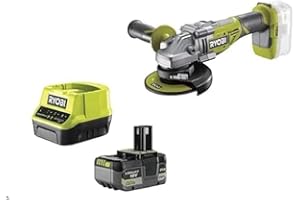 Ryobi - Amoladora angular BRUSHLESS 18V Ø125 mm - 11.000 rpm - Incluye 1 batería Lithium+ 5,0 Ah, cargador rápido y disco de desbaste - R18AG7-150GZL