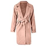 iHENGH Neujahrs Karnevalsaktion Damen Herbst Winter Bequem Lässig Mode Frauenmode Feste Langarm Umlegekragen Mantel Windjacke(L,Rosa)
