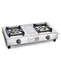Glen Stainless Steel 2 Brass Burner 1020 Kitchen Gas Stove
