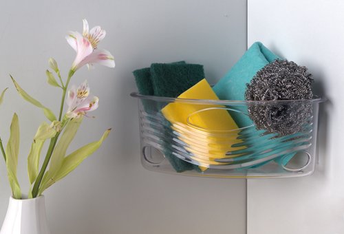 2er Set stabiler Dusch-Korb mit Saugnäpfen für Bad, Dusche, Küche, WC etc. in transparent für die Eckablage ohne Bohren - 3