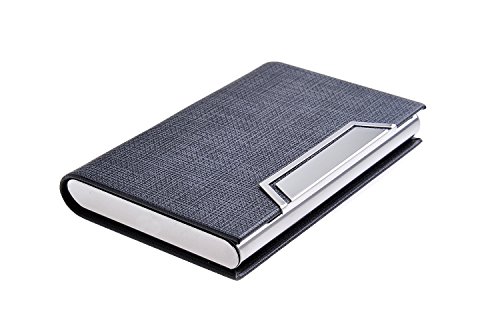 Quantum Abacus Porta biglietti da visita / porta carte, in acciaio inox e cuoio PU, con chiusura magnetica, eleganza intramontabile, Mod. 704-01 (DE)