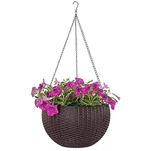 Antier Outdoor Garden Hanging Planter Round Decor Brown Rattan Hanging Planter Pot (Pack of 2)