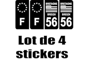 Bearn 56 Bretagne département région + F-Europe Autocollant Plaque immatriculation Auto Voiture Sticker, Couleur : Noir, Angle : Arrondi